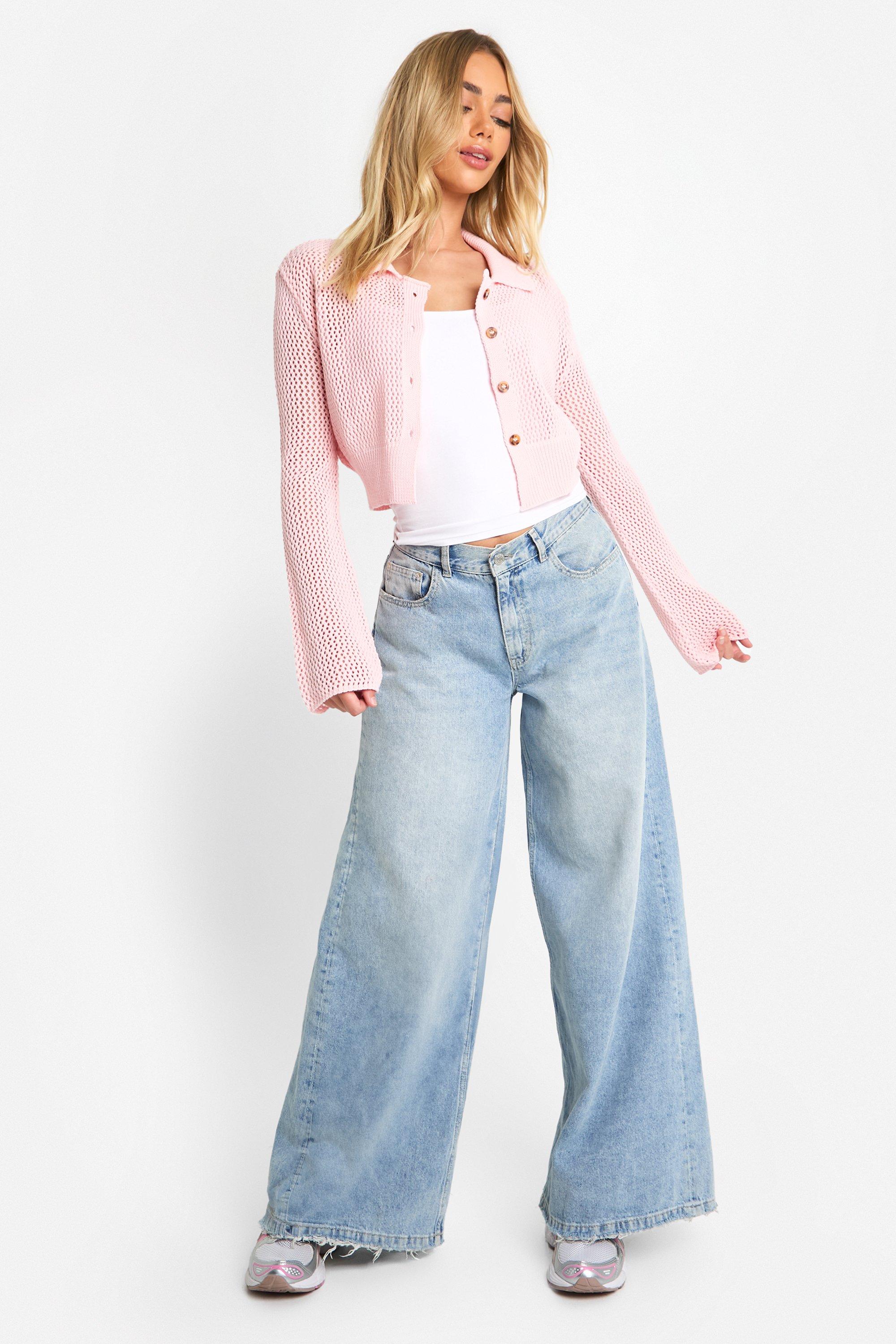 Baby pink cropped cardigan hotsell